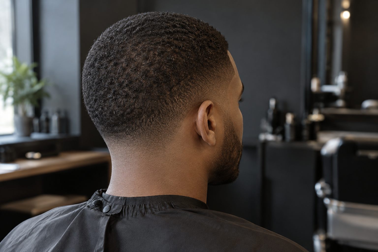 One-length short cut viewed from behind