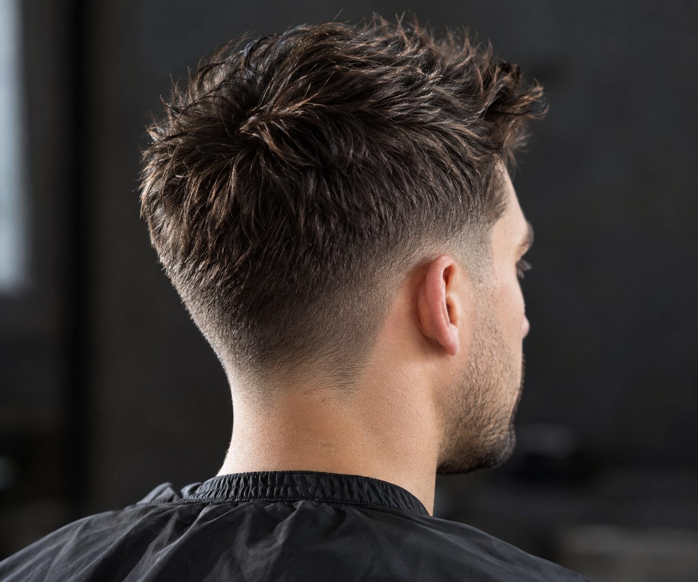 Short textured haircut viewed from behind